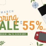 Image promoting ANBERNIC's 2026 March Spring sale on retro handhelds