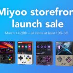 Promotional image detailing the Miyoo storefront launch sale taking place between march 13-20th.